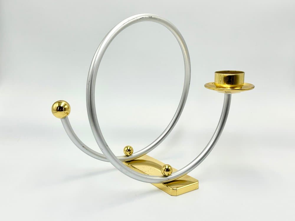 Candleholder Postmodern, silver aluminum, gold brass, Germany, 1980s. - 155853