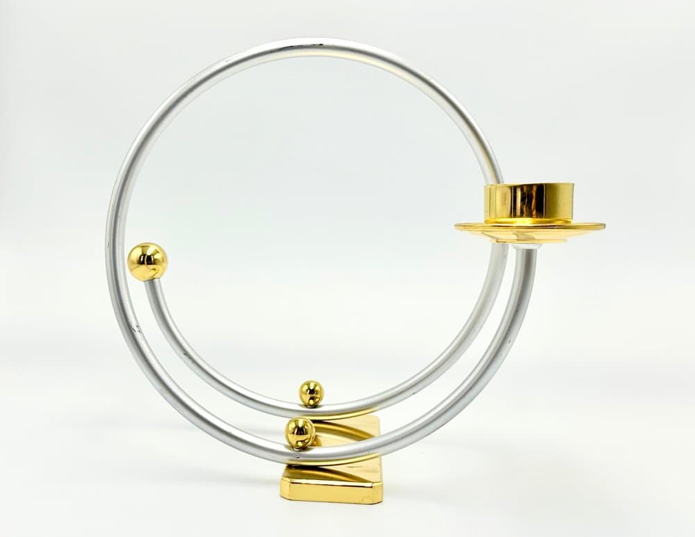 Candleholder Postmodern, silver aluminum, gold brass, Germany, 1980s. - 155856