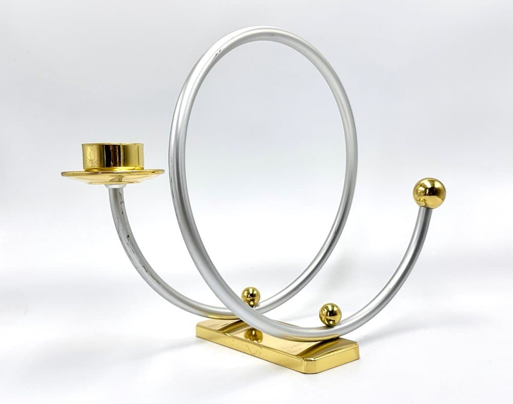 Candleholder Postmodern, silver aluminum, gold brass, Germany, 1980s. - 155849