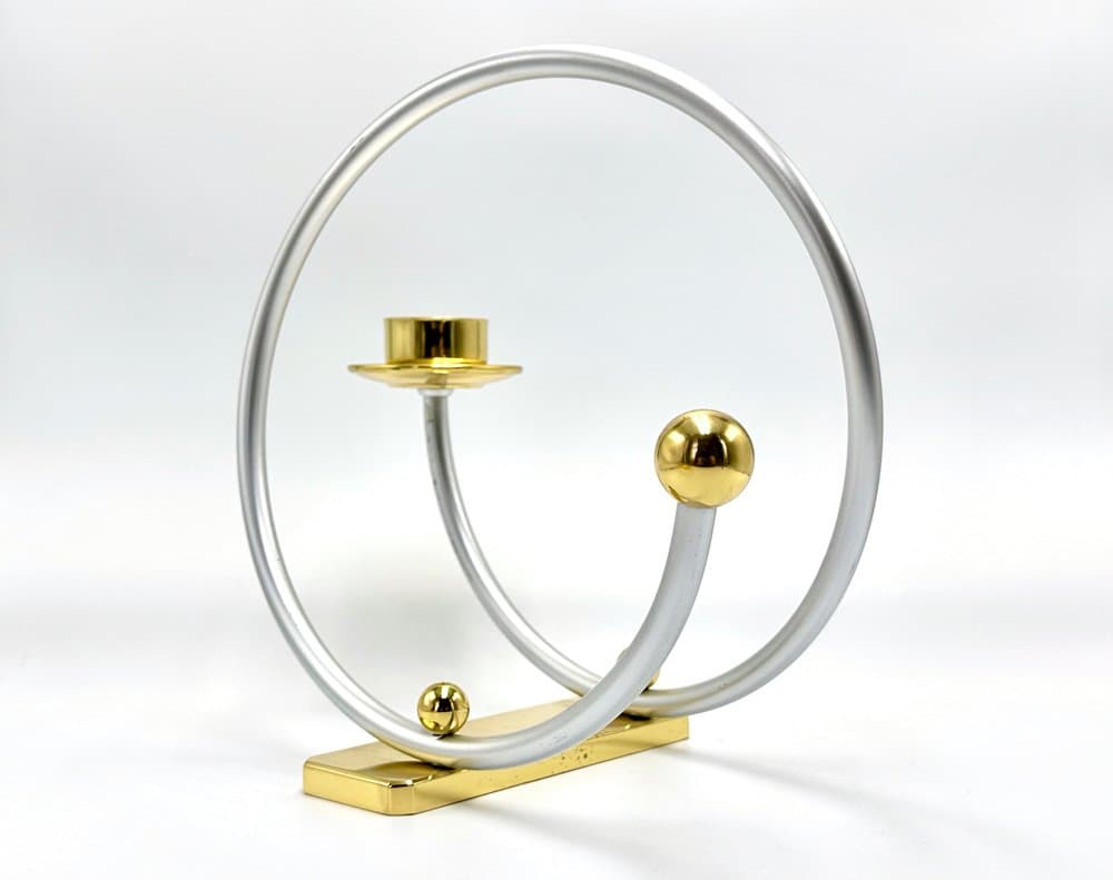 Candleholder Postmodern, silver aluminum, gold brass, Germany, 1980s. - 155850