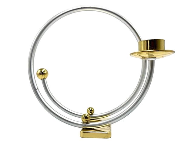 Candleholder Postmodern, silver aluminum, gold brass, Germany, 1980s. - DIMENSION