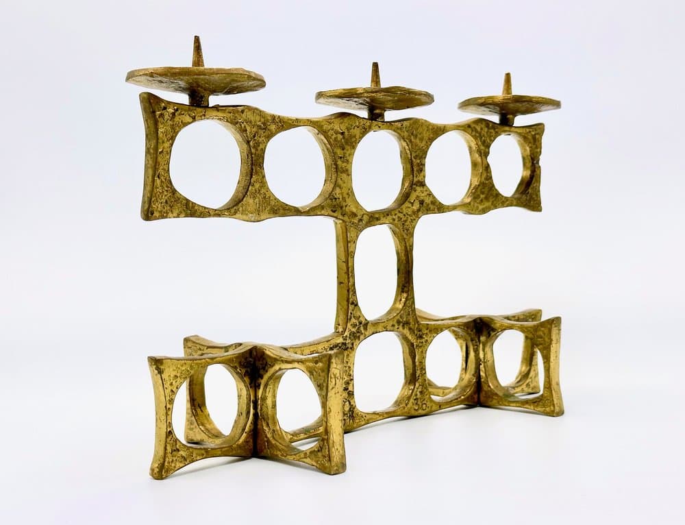 Świecznik brutalistyczny, złoty, brąz, proj. H. Goll, Austria, lata 70. - 155876