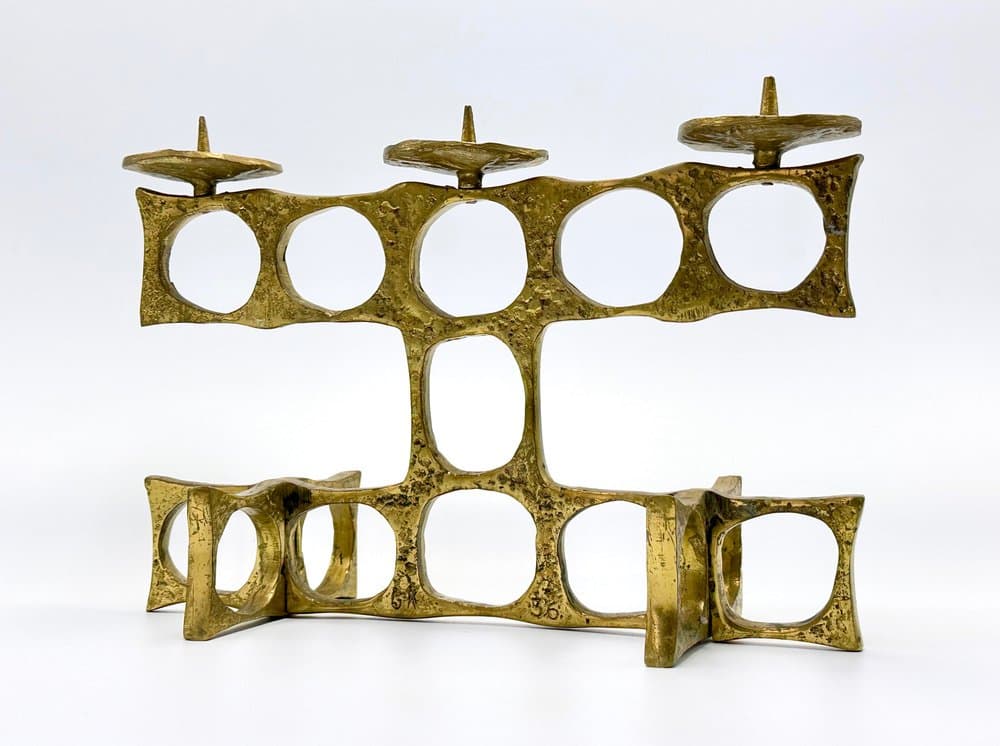 Świecznik brutalistyczny, złoty, brąz, proj. H. Goll, Austria, lata 70. - 155875