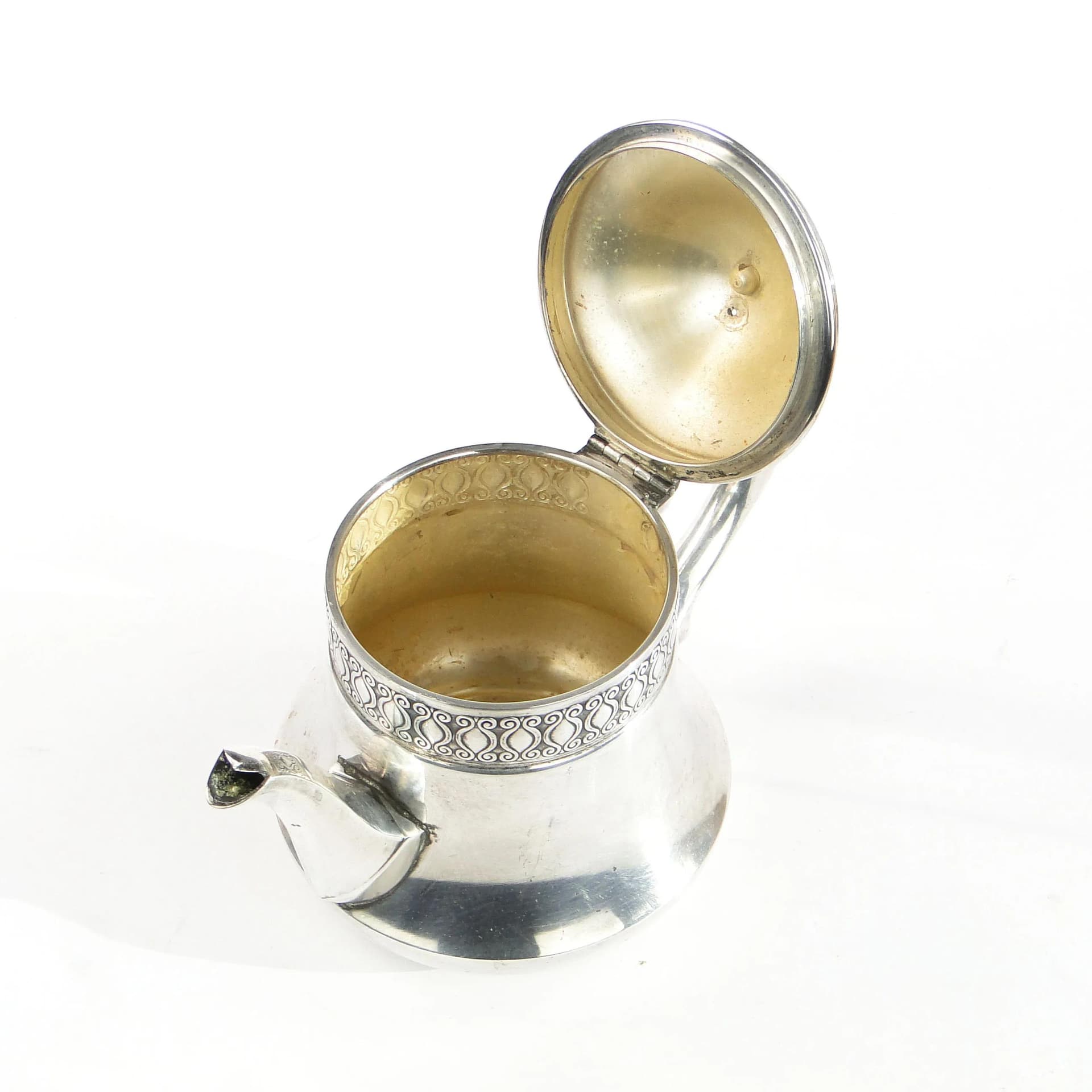 Imbryk secesyjny, mosiądz posrebrzany srebrny, WMF, Niemcy, początek XX w. - 9695