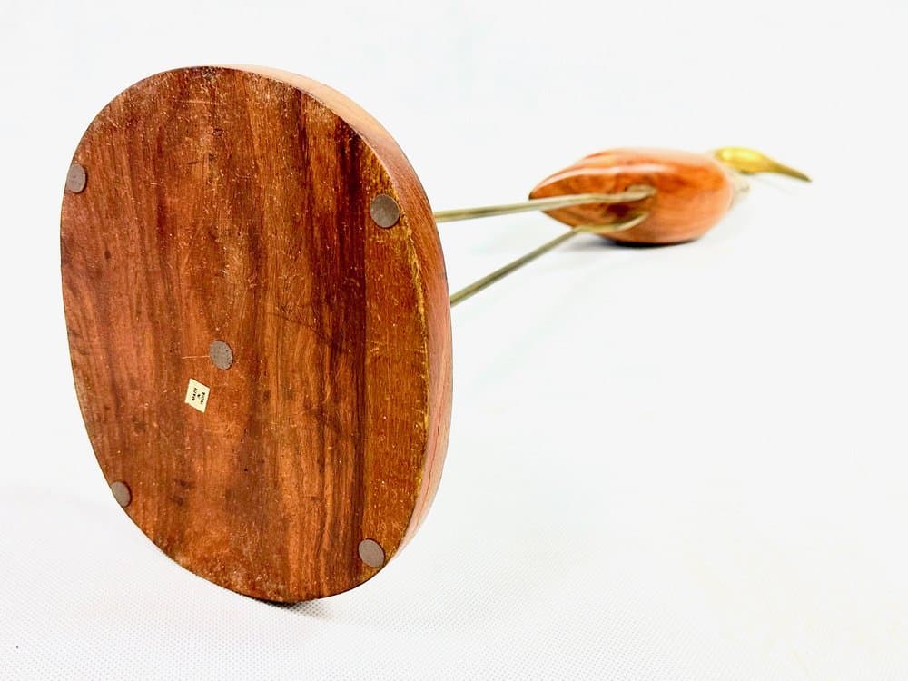 Heron figurine, brown teak, golden brass, Denmark, 1960s - 155927