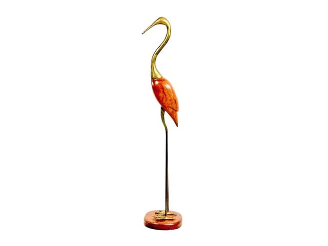 Heron figurine, brown teak, golden brass, Denmark, 1960s - DIMENSION