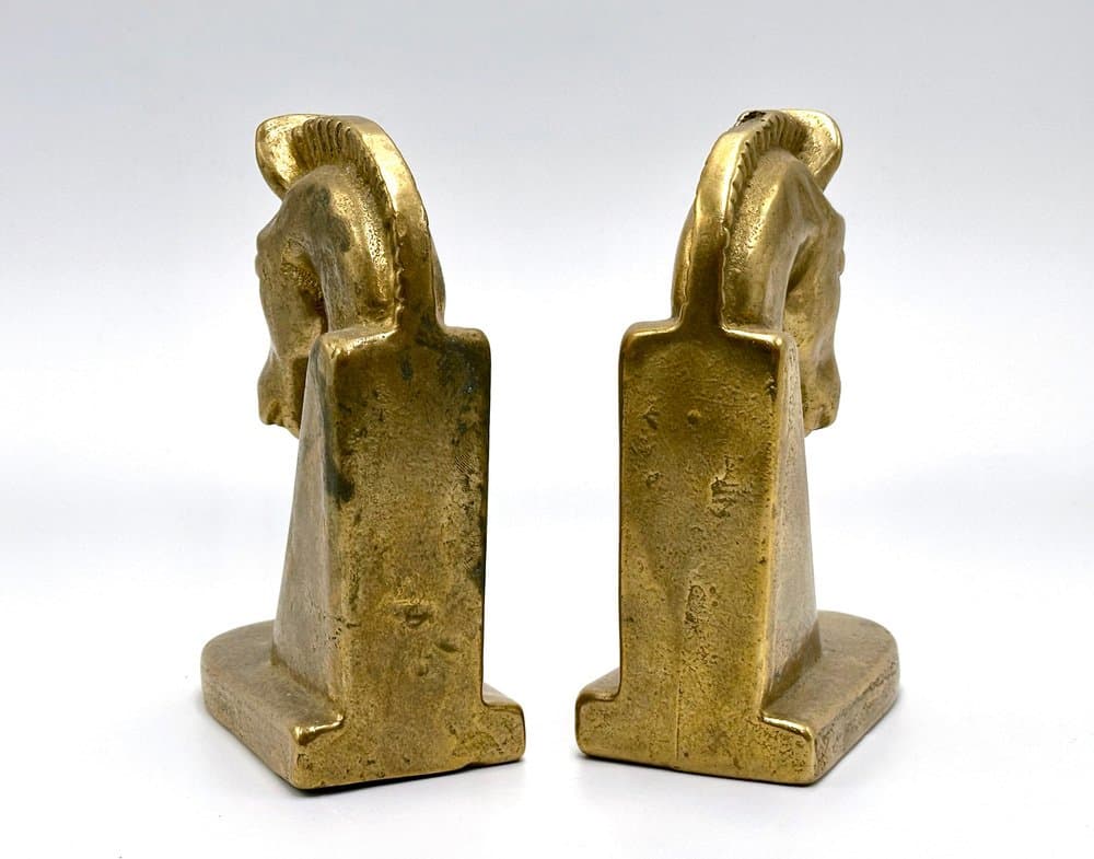 Para podpórek do książek Trojan, złoty, mosiądz, lata 60. - 155948