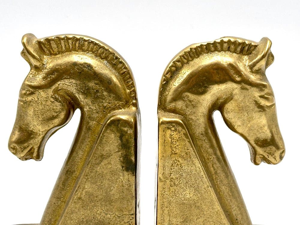 Para podpórek do książek Trojan, złoty, mosiądz, lata 60. - 155944