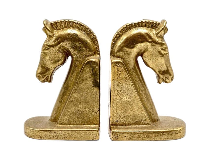 Para podpórek do książek Trojan, złoty, mosiądz, lata 60.