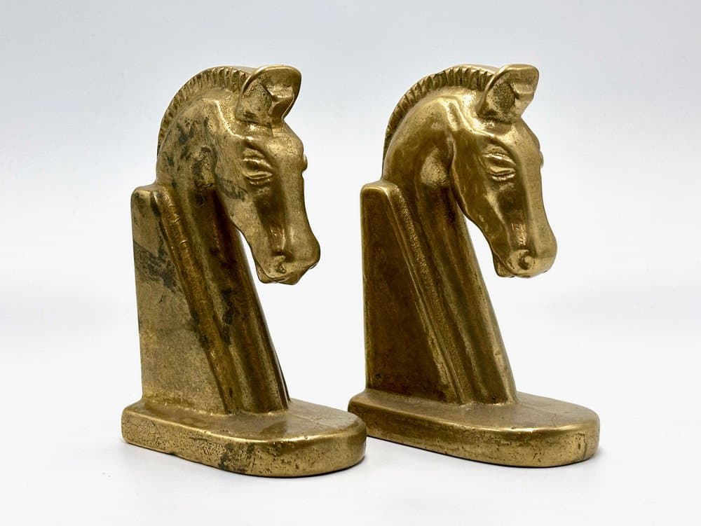 Para podpórek do książek Trojan, złoty, mosiądz, lata 60. - 155942