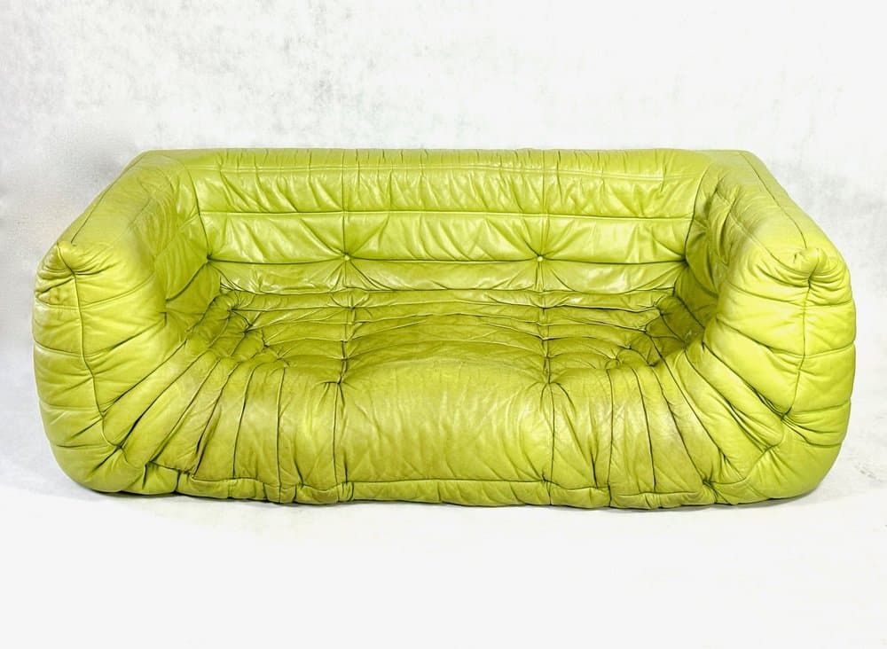 Sofa trzyosobowa Togo, zielony, skóra, proj. M. Ducaroy, Ligne Roset, Francja, 2010s - 155962