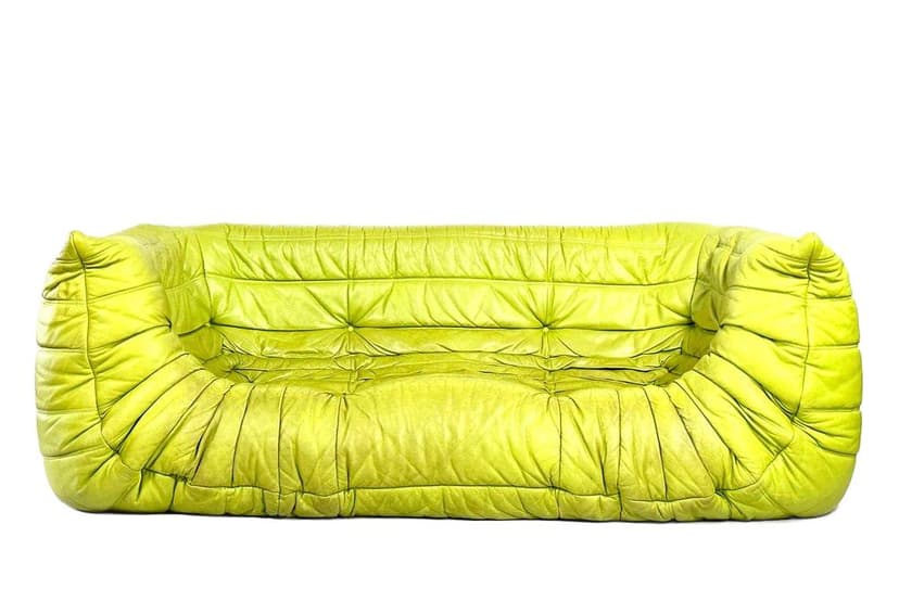 Sofa trzyosobowa Togo, zielony, skóra, proj. M. Ducaroy, Ligne Roset, Francja, 2010s