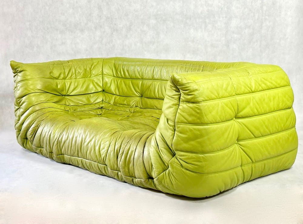 Sofa trzyosobowa Togo, zielony, skóra, proj. M. Ducaroy, Ligne Roset, Francja, 2010s - 155964