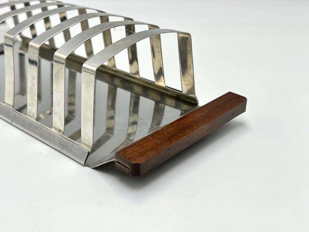 Toast rack, silver chrome steel, brown teak, Germany, 1970s - 156009