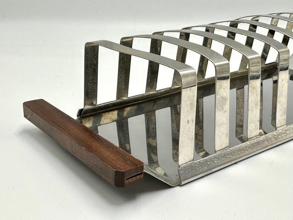 Toast rack, silver chrome steel, brown teak, Germany, 1970s - 156008