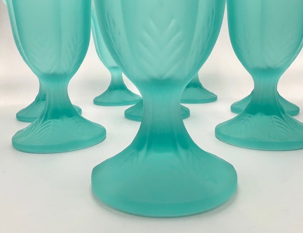 komplet pucharów deserowych Tulip, turkusowe szkło matowe, Luksemburg, lata 60. - 156069