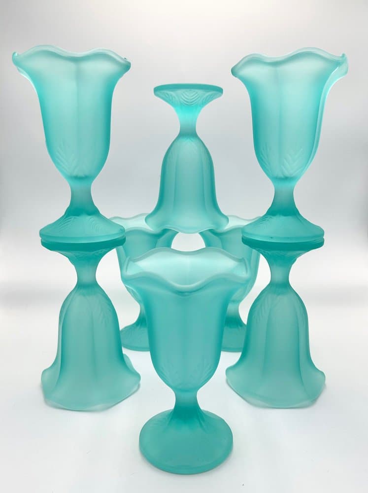komplet pucharów deserowych Tulip, turkusowe szkło matowe, Luksemburg, lata 60. - 156068