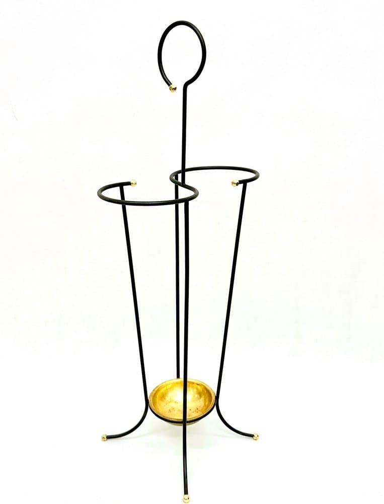 Stojak na parasole, czarny, stal, mosiądz złoty, Austria, lata 50. - 156104
