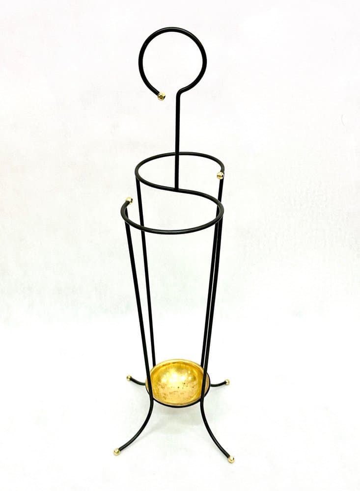 Stojak na parasole, czarny, stal, mosiądz złoty, Austria, lata 50. - 156099