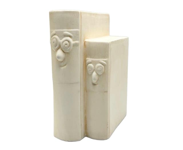 Bookend Happy Book, beige ceramic, Germany, 1970s. - DIMENSION
