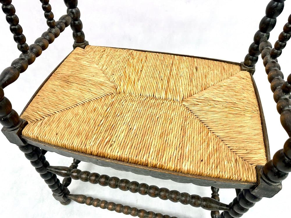 Bench Jacobean, black ebonised oak, beige rush, Netherlands, 19th c. - 156137