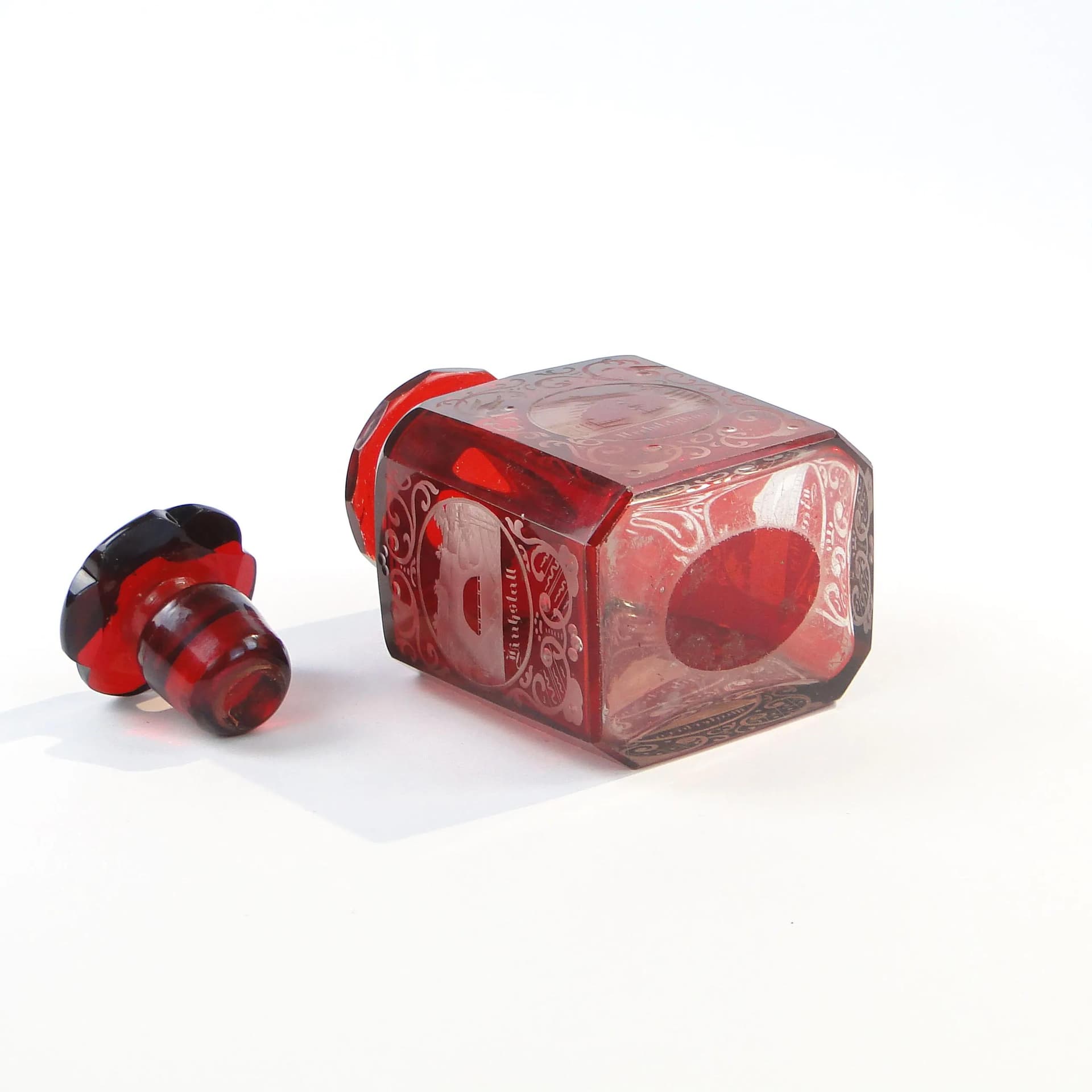 Tea caddy Biedermeier, ruby glass, Prussia, Germany, 19th c. - 9673