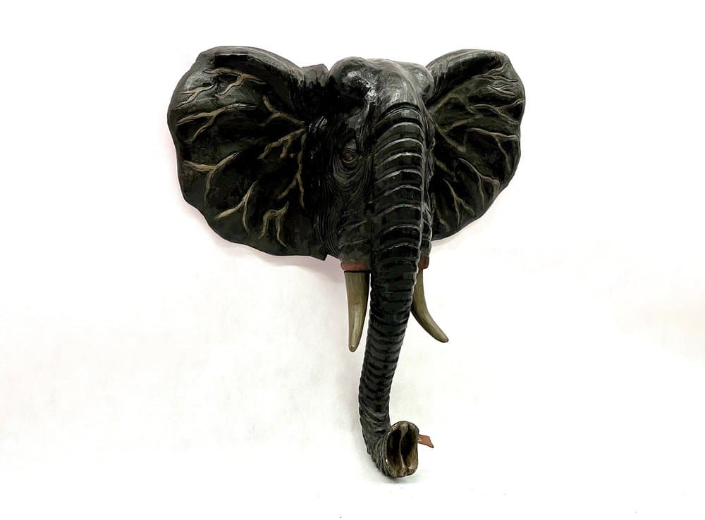 Wall sculpture, elephant head, black wood, Indonesia, 1970s - 156161