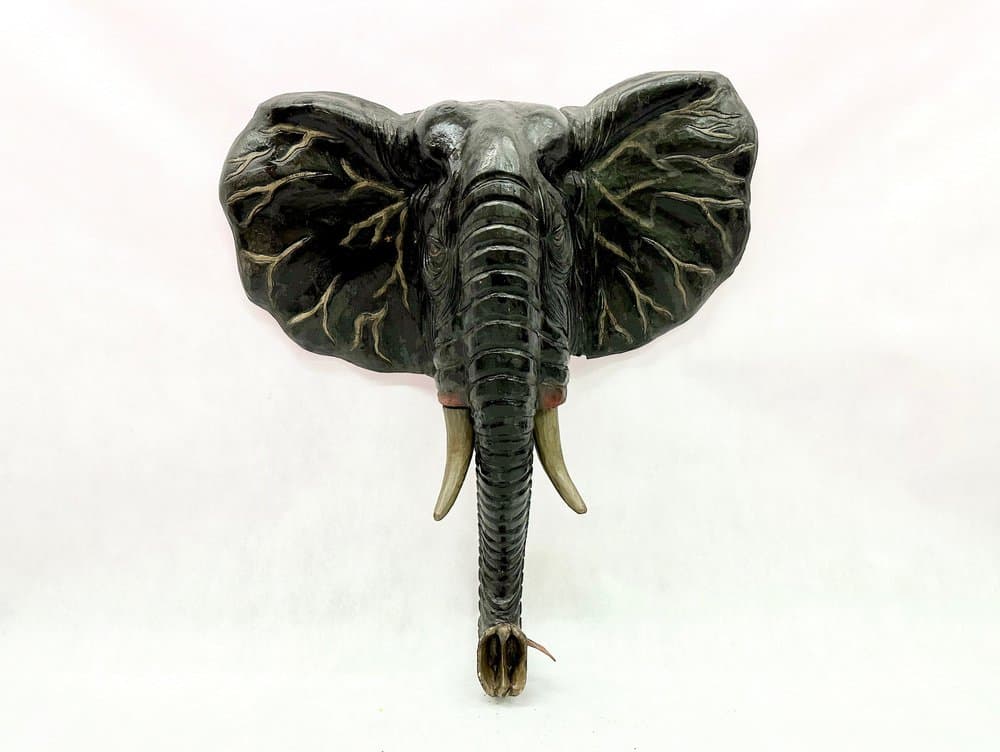 Wall sculpture, elephant head, black wood, Indonesia, 1970s - 156160