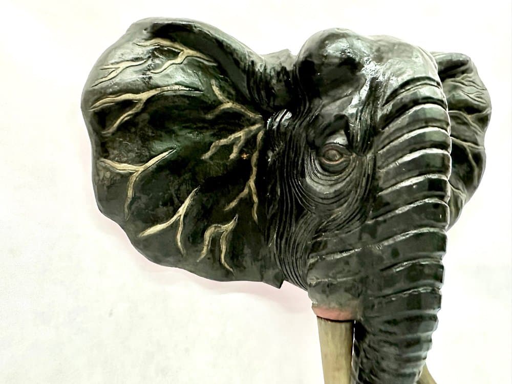 Wall sculpture, elephant head, black wood, Indonesia, 1970s - 156164