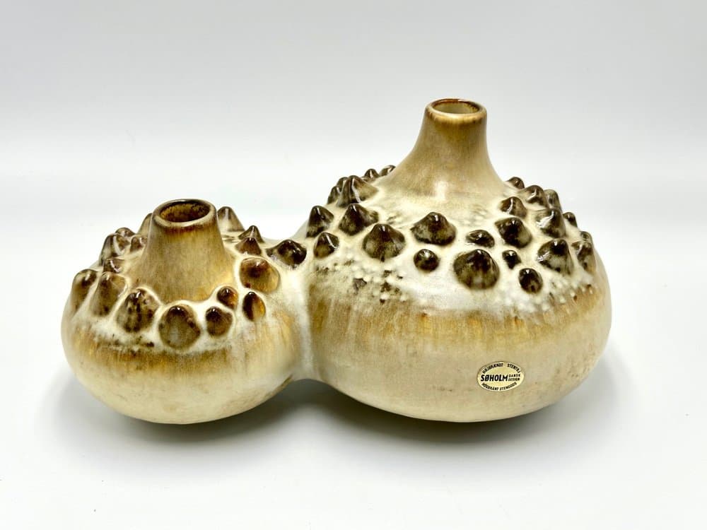 Wazon podwójny Model 3481 Sea Urchin, beżowy, ceramika, proj. E. Johansen, Søholm, Dania, lata 60. - 156186