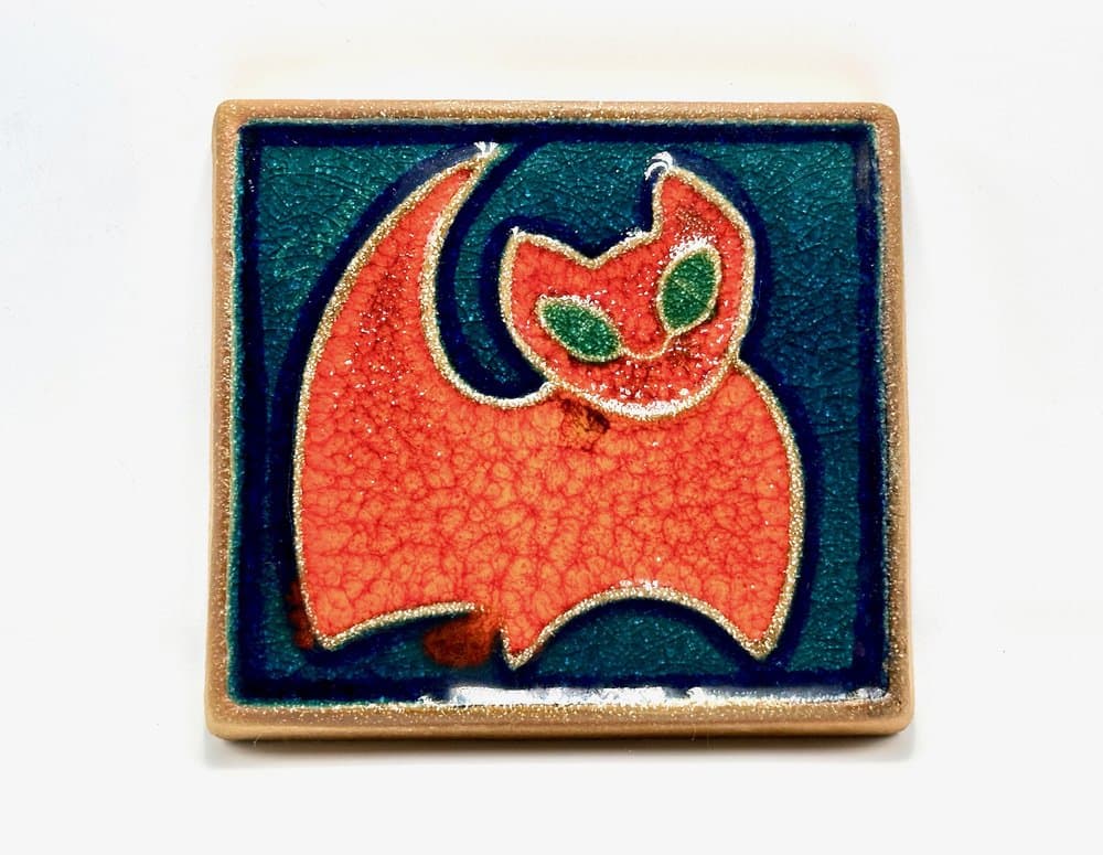 Relief ścienny z kotem, niebieski, ceramika, proj. J. Simon, Dania, lata 60. - 156204