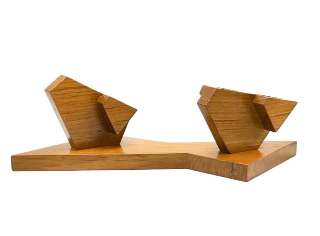 Rzeźba Ptaki ze świecznikiem, brąz, teak, Dania, lata 60. - WYMIARY