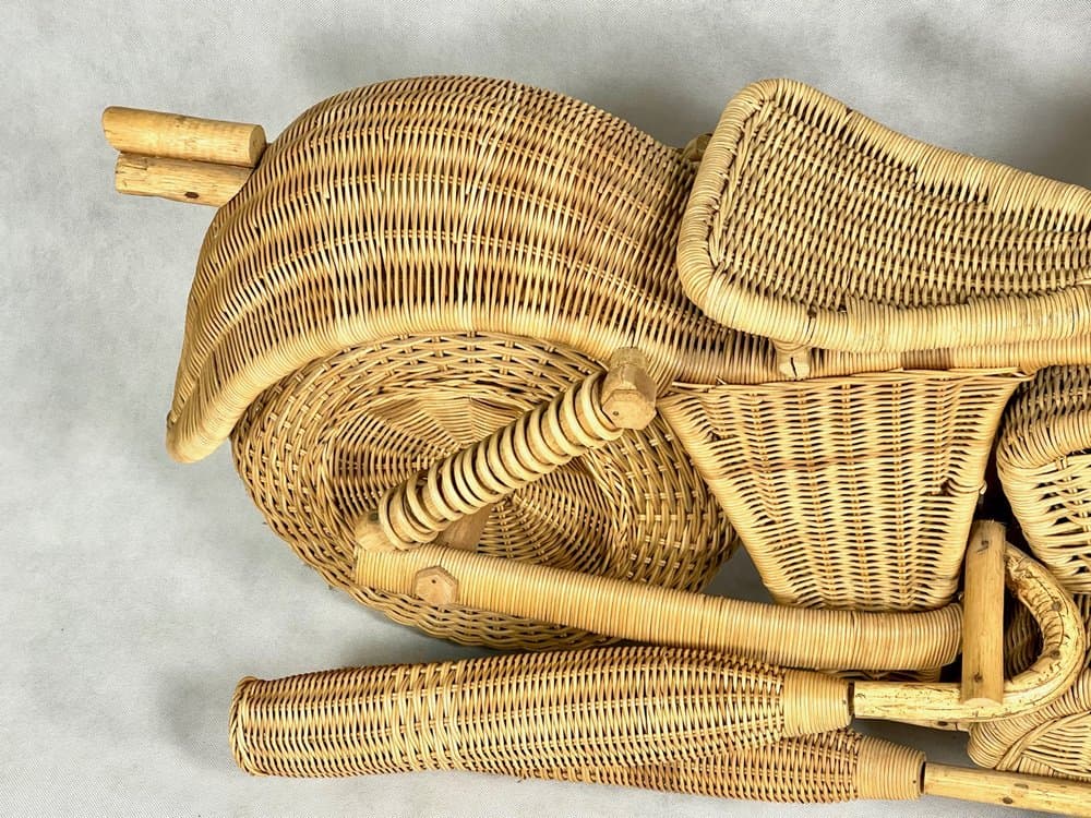 Rzeźba motocykl Harley Davidson, beżowy, bambus, Indie, lata 80. - 156306