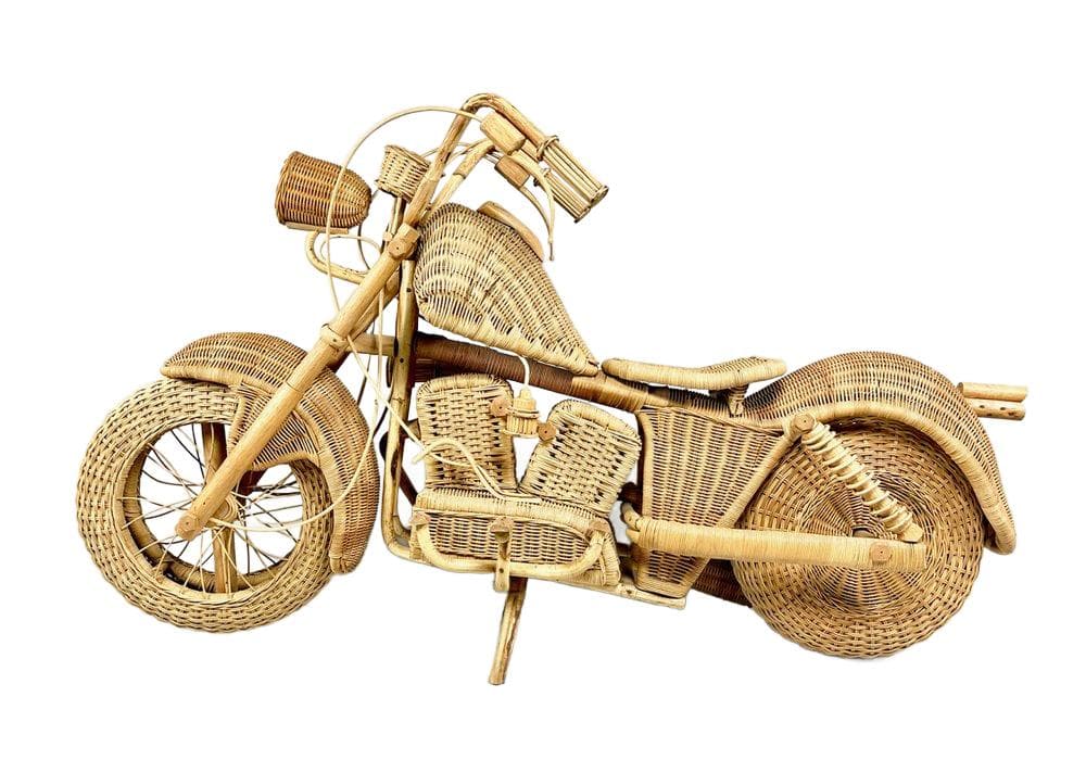 Rzeźba motocykl Harley Davidson, beżowy, bambus, Indie, lata 80.