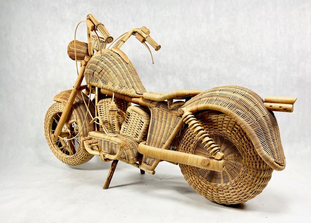 Rzeźba motocykl Harley Davidson, beżowy, bambus, Indie, lata 80. - 156298