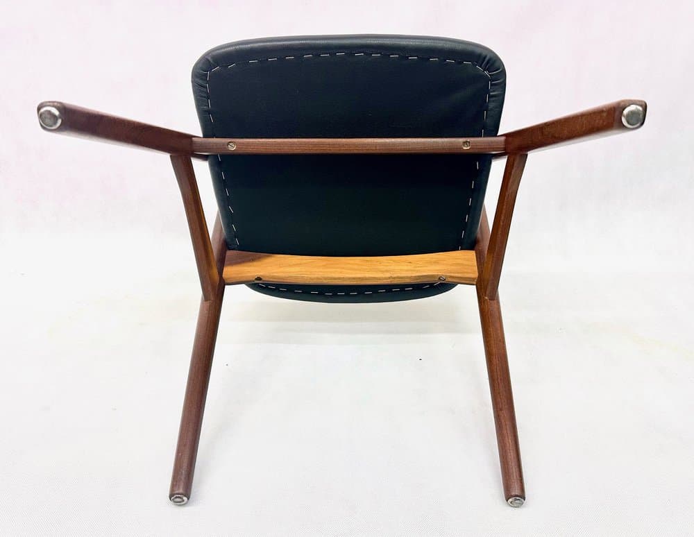 Dining Chair, light brown teak, black leather, by T. Harlev, Denmark, 1960s. - 156336