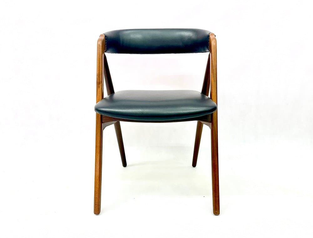 Dining Chair, light brown teak, black leather, by T. Harlev, Denmark, 1960s. - 156331