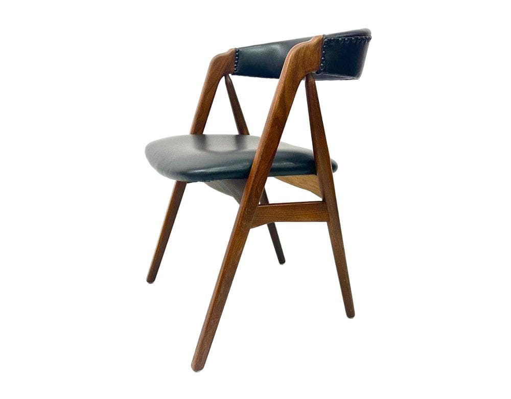 Dining Chair, light brown teak, black leather, by T. Harlev, Denmark, 1960s.