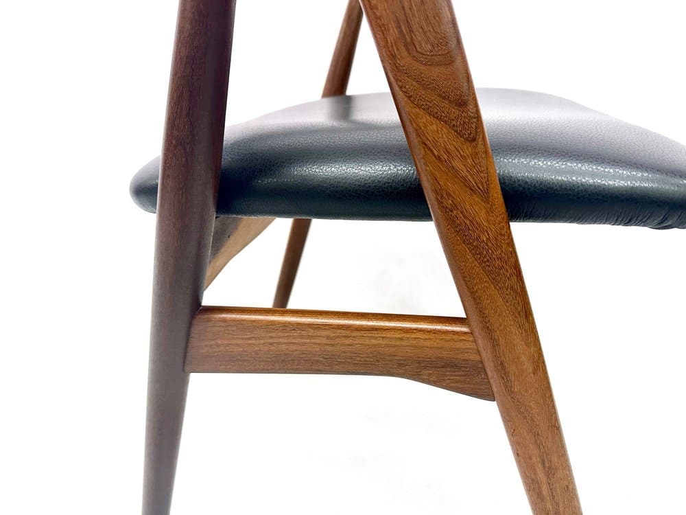 Dining Chair, light brown teak, black leather, by T. Harlev, Denmark, 1960s. - 156337