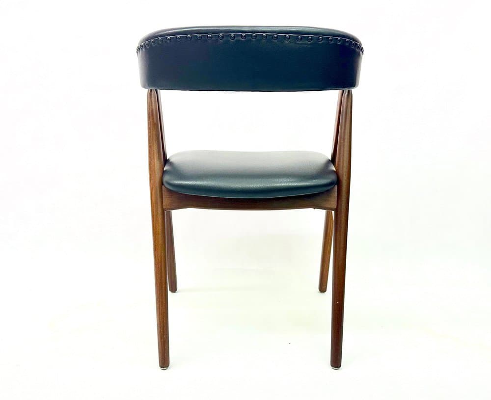 Dining Chair, light brown teak, black leather, by T. Harlev, Denmark, 1960s. - 156332