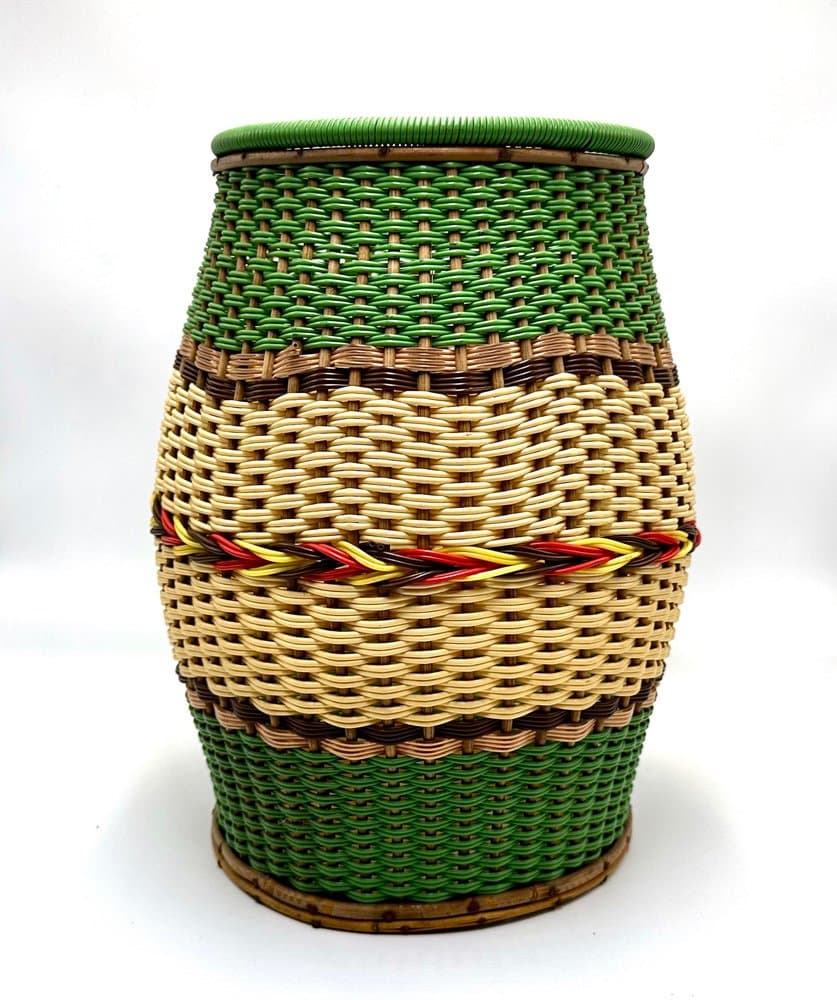 Woven basket, multicolor plastic, 1960s - 156346