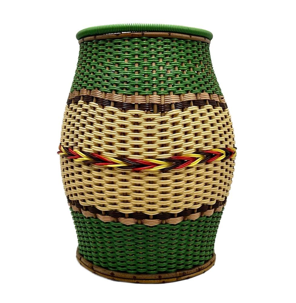 Woven basket, multicolor plastic, 1960s