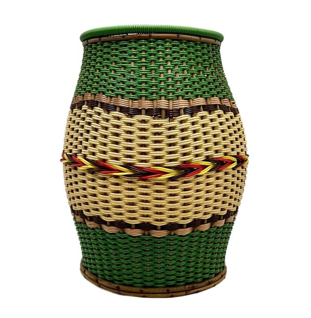 Woven basket, multicolor plastic, 1960s - DIMENSION