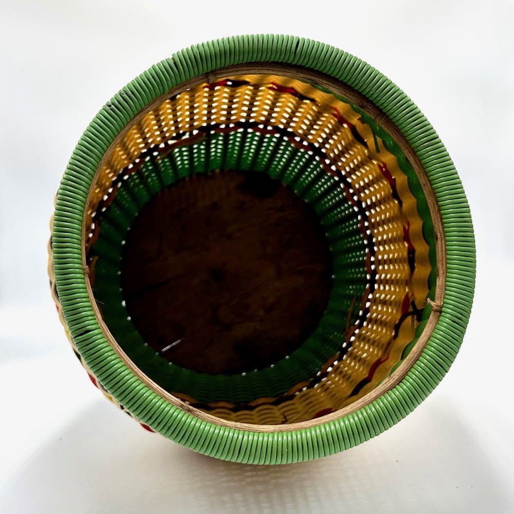 Woven basket, multicolor plastic, 1960s - 156353