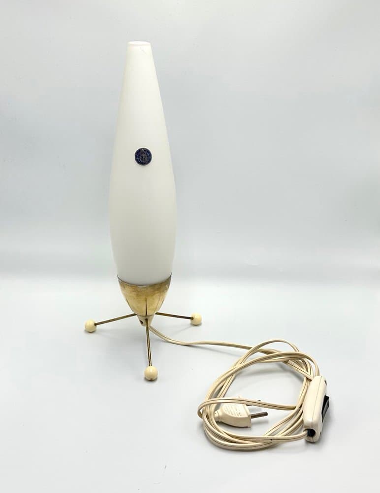 Lampa stołowa nocna, złoty, szkło białe, mosiądz złoty, Kamenický Šenov, Czechy, lata 50. - 156377