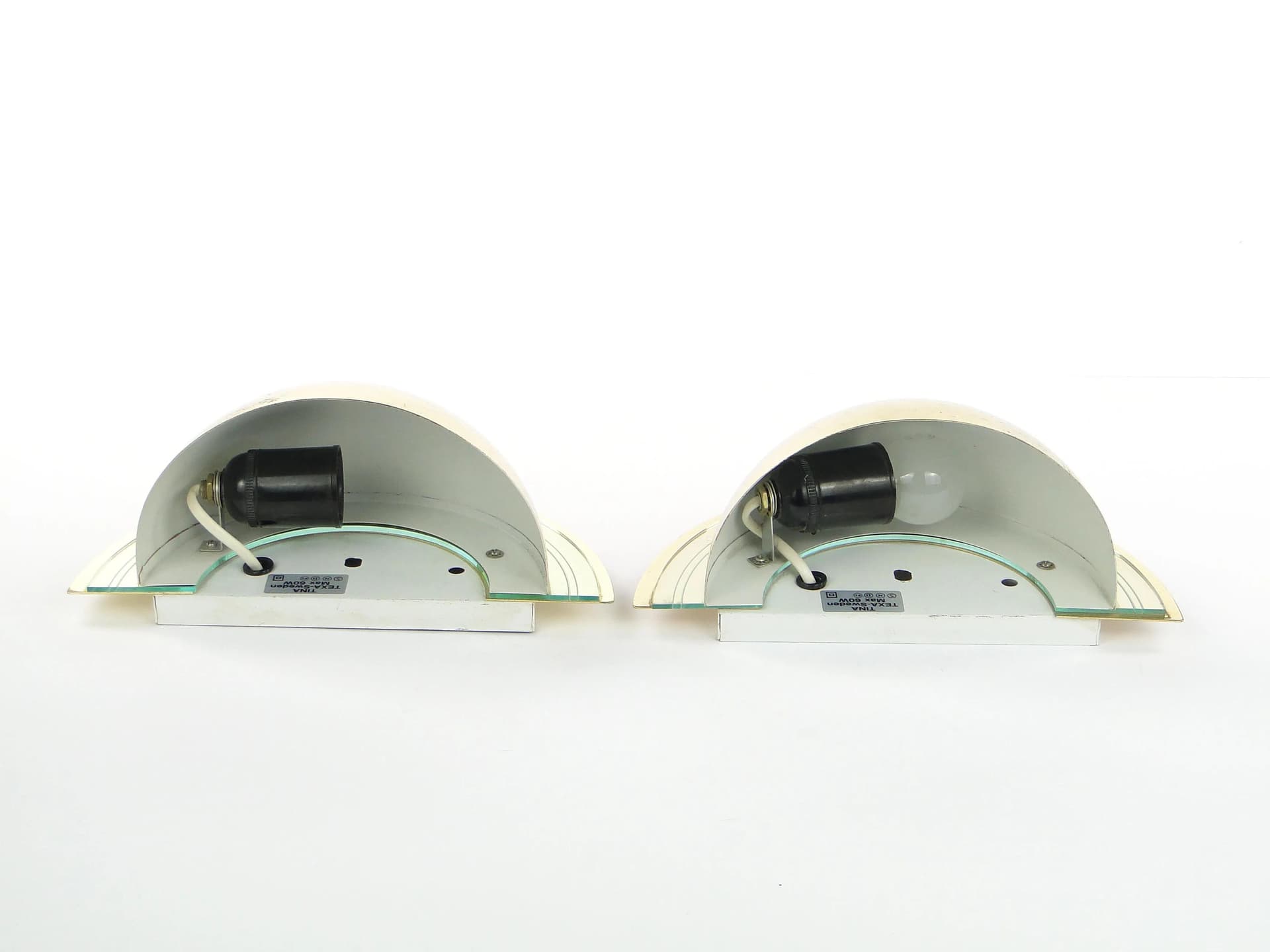 Para kinkietów Space Age, mosiądz złoty, akryl przezroczysty, Szwecja, lata 80. - 9806