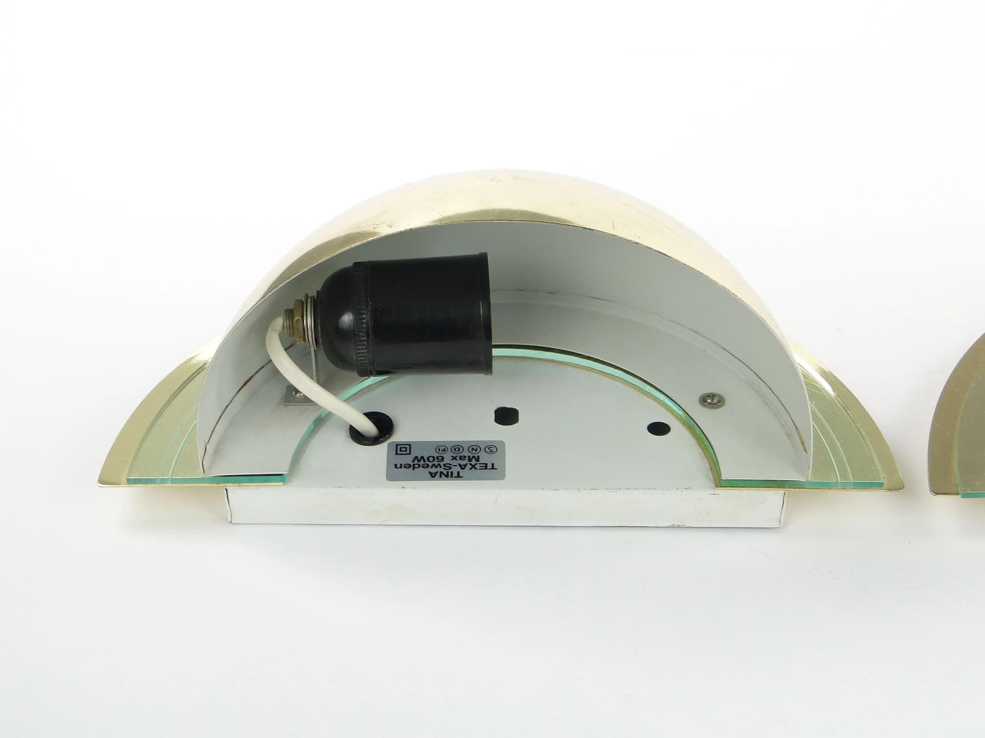 Para kinkietów Space Age, mosiądz złoty, akryl przezroczysty, Szwecja, lata 80. - 9807