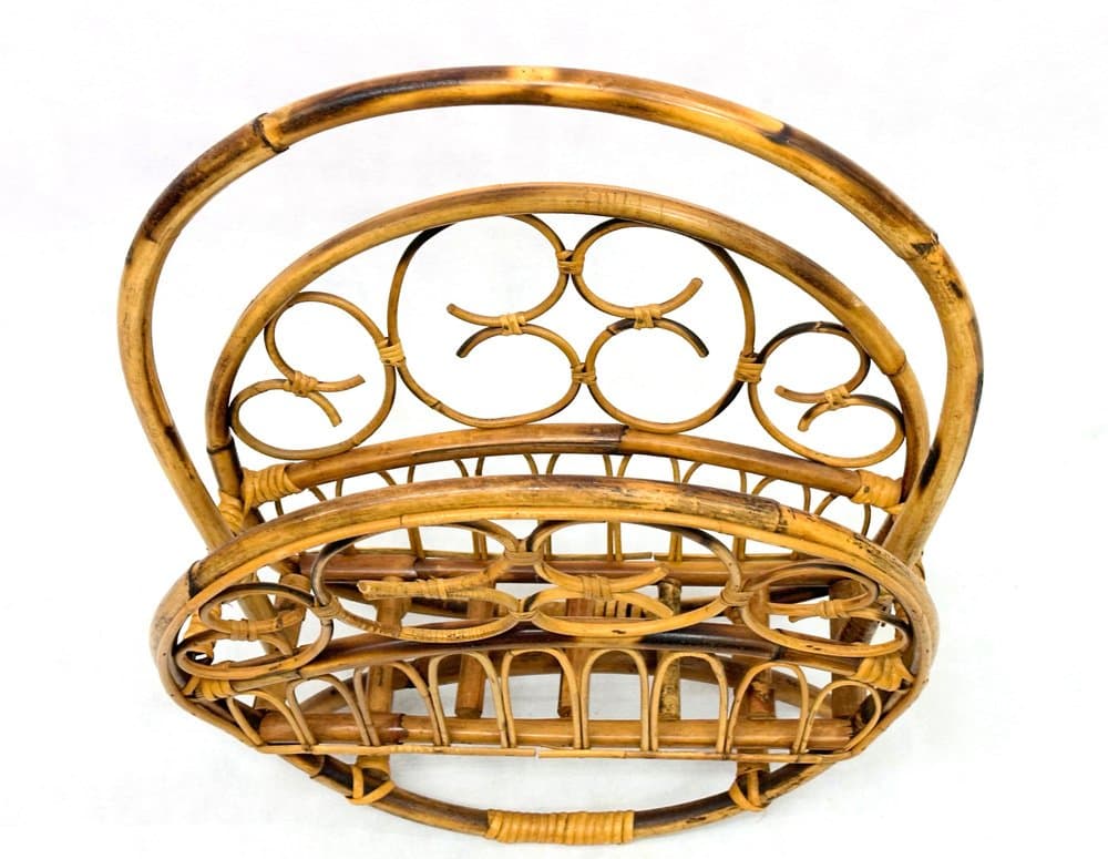 Magazine Rack Round, beige, bamboo rattan, Italy, 1970s - 156434