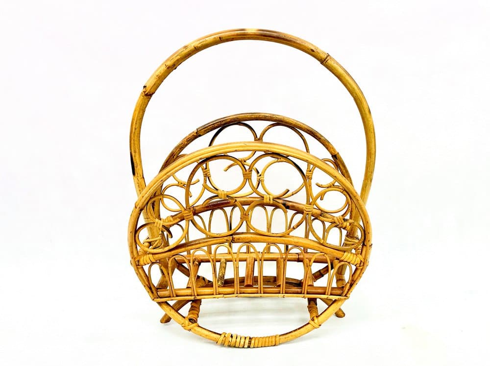 Magazine Rack Round, beige, bamboo rattan, Italy, 1970s - 156429