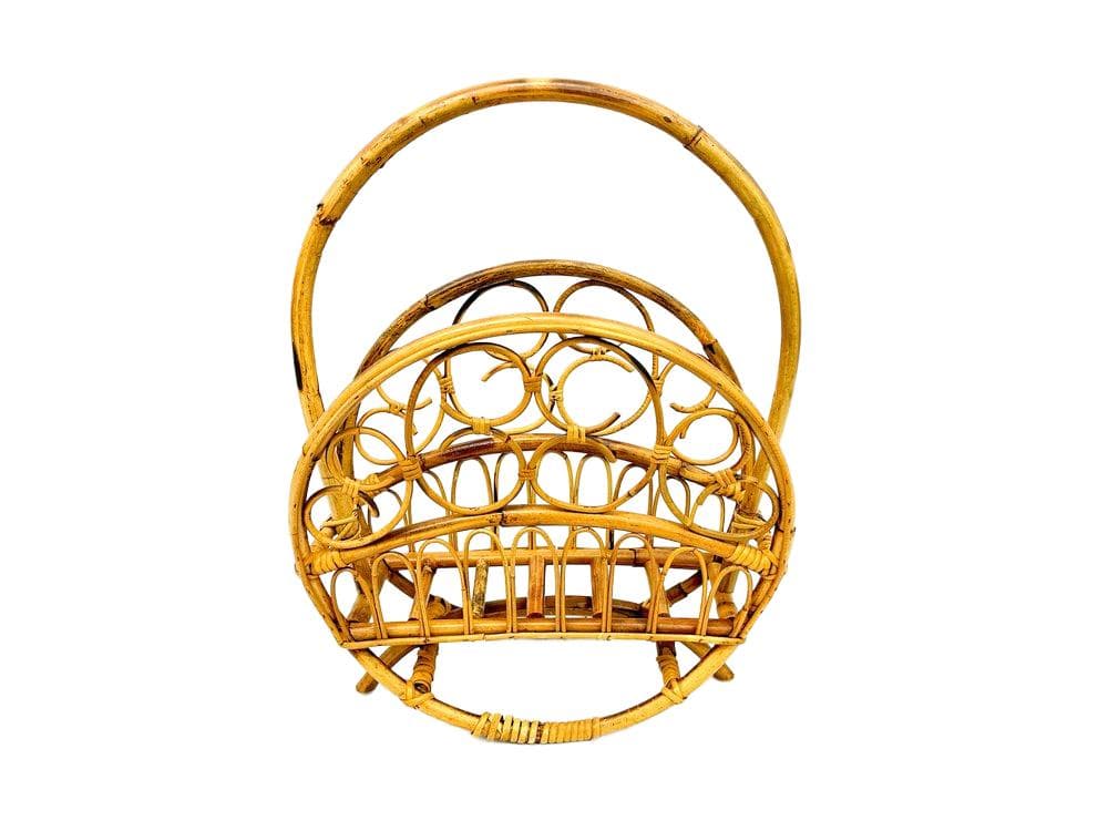 Magazine Rack Round, beige, bamboo rattan, Italy, 1970s